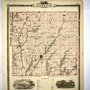 1875 Iowa 17 Map Taylor County Ringgold Co Bedford Engraved Train Mt Ayr Ia S2