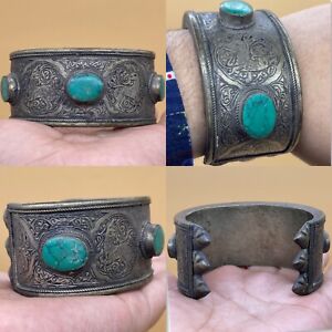 Beautiful Old Islamic Bronze Turquoise Stone Warriors Promise Bracelet Rare