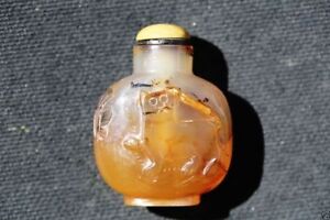 S016 Antique Estate Chinese Well Carved Agate Snuff Bottle 20th Century