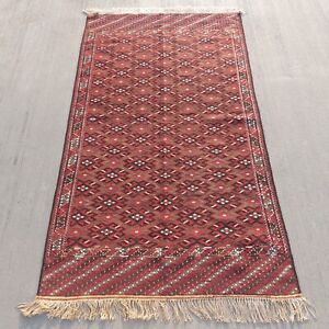 3 8 X6 3 Handmade Vintage Turkoman Yomud Area Kilim Rug Flatweaving Antique Rug