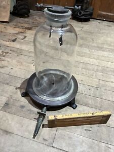 Antique Scientific Vacuum Bell Jar Base Electric Early Experiment 1890s Science