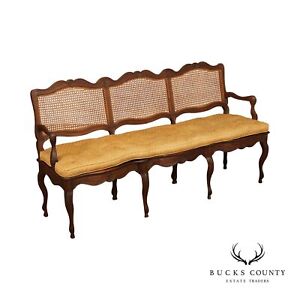 French Louis Xv Style Antique Carved And Caned Three Seat Settee Bench