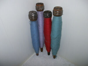 Vtg Wooden 4 Thread Spools Industrial Textile Bobbin Spindles Thread