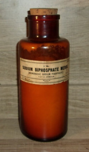 Antique 1910 S Merck Co Sodium Biphosphate Pharmacy Apothecary Amber Bottle