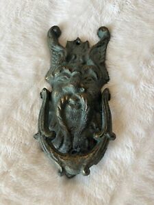 Vintage Cast Iron Gothic Door Knocker Devil Face 7 Inches Long