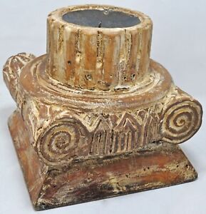 Antique Wooden Column Base Candle Holder Stand Original Old Hand Carved