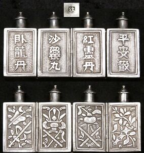 Antique Chinese Qing Silver 4 Bottle Folding Snuff Bottle Set Hallmarked Old
