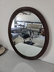 Antique Oval Wood Mirror Framed 30 0 Tall X 24 0 Wide X 1 5 Deep