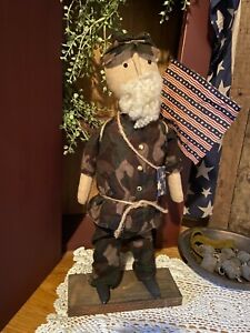 New Early American Primitive Patriotic Americana Civil War Soldier Doll W Flag