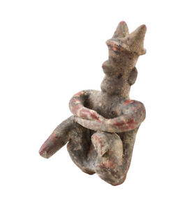 Small Pre Columbian Pottery Nayarit Seated Figure Possibly A Warrior