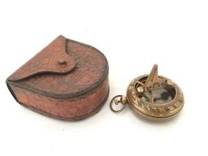 Nautical Brass Sundial Compass Rose London Compass With Leather Case Lot Of 20