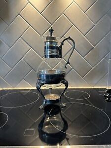 Vintage Silver Plated Glass Coffee Tea Carafe Pot With Warmer Stand