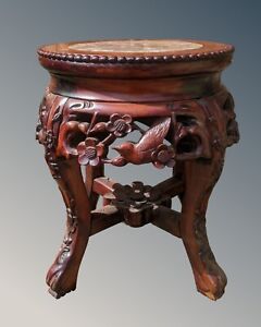 Antique Chinese Hardwood Stand Marble Top