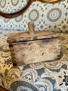 Antique Vintage Primitive Wooden Butter Mold Dovetailed Box