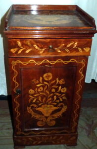 Antique Early 19th Century Dutch Marquetry Cabinet Table Inlaid Urns Flowers