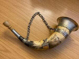 An Antique Hunting Horn With Silver Plated Mounts And Crest