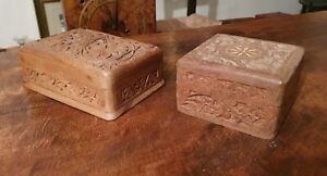 2 Vintage Carved Wooden Keepsake Boxes