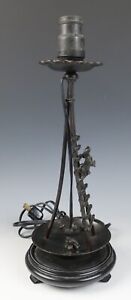 Antique Japanese Bronze Lamp Candle Stand Figure Men Ladder Shokudai Japan 