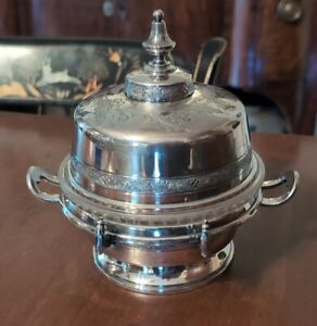 Antique Reed Barton Butter Dish Silverplate Glass Holly Band 19th Century