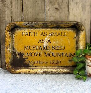 Lg Antique Tin Tray Original Paint New Stencil Faith As Small As A Mustard Seed