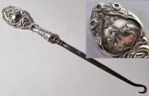 Antique Silver Button Hook Cranes Storks 17 5cm William Devenport 1907