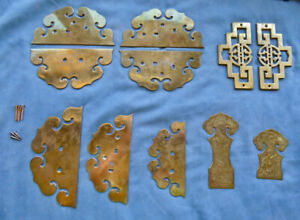 Vintage Asian Chinese Chinoiserie Brass Decorative Cabinet Hardware 11 Pieces