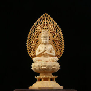 11ins Solid Wood Carving Buddha Statue Living Room Decoration Guardian Deity