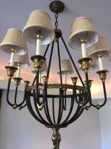 Maitland Smith Wrought Iron Brass French Empire Neoclassical Chandelier 8 Lamp