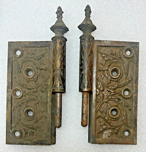 2 Antique 1876 Ornate Cast Iron Door Hinge Halves Plates