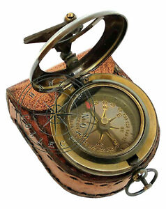 Nautical Brass Antique Sundial Maritime Rose London Pocket Compass