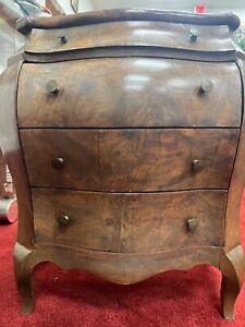 Vtg Miniature Italian Burl Olive Wood French Louis Xv Style Bombe Commode Chest