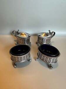Antique Victorian Gregorian Silver Plated Mustard Jars Salt Cellars