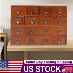 16 Drawers Vintage Tabletop Library Card Catalog Cabinet Apothecary Storage Box