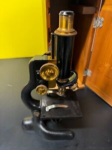 Antique Microscope Early 1900s Bausch Lomb Optical Co Brass And Cast Iron
