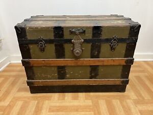 Vintage Wood Steamer Trunk Tray Chest Coffee Table Storage Toy Box Antique Decor