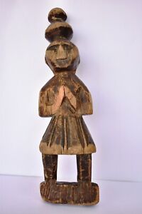 Antique Wooden Primitive Doll Hand Crafted Folk Art Statue Figurine Indian Ar 58