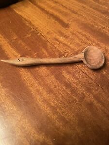Antique Primitive Hand Carved With Heart Wooden Spoon 4 Salt Spoon Measuring