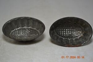 Two Antique Early Country Farmhouse Tin Food Molds Ear Of Corn
