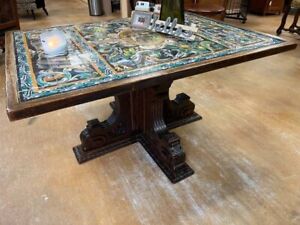 Hand Painted Early Italian Tile Top Table