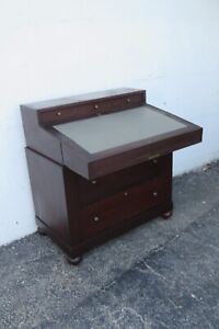 1800s Empire Solid Mahogany Secretary Desk Cabinet With Drawers 3976