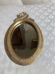 Small Gold Tone Gilt Framed Oval Mirror 2 6 5 W X 9 75 L X 1 25 D