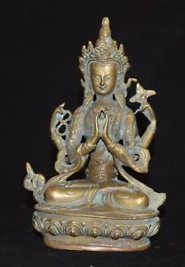 Chinese Tibetan Style Copper Alloy Figure Of Shadakshari Lokeshvara Chenrezig 