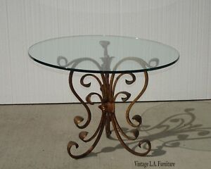 Vintage Hollywood Regency Tole Gold Iron Side Table Made In Italy