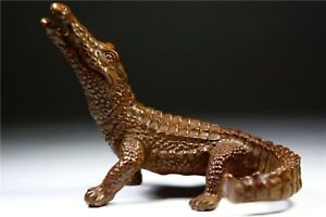Bronze Crocodile Figurine Paperweight W3 1 6 8oz Japanese Antique