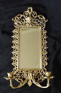 Vintage Victorian Wall Mirror Candle Sconce Gold Brass Entryway Foyer Girandole