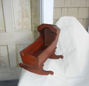 Authetic Maine Antique Folk Art Wooden Doll Cradle 18 5 Long Old Red Paint
