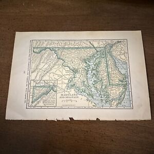 Antique 1925 Map Of Maryland Delaware 6 5 X 9 5 Inches