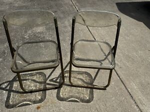 Vintage Set Of 2 Mid Century Clear Lucite Acylic Folding Chairs 31 By 18 By 15