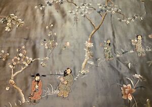 Antique Late 19th Early 20th C Qi Ing Chinese Embroidered Silk Embroidery 183cm