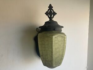 Antique Green Crackle Glass Beehive Porch Sconce Metal 12 5 